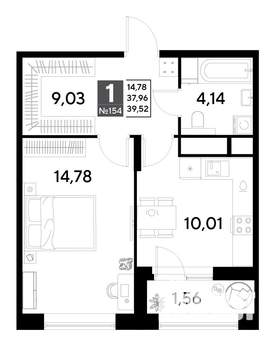 1-к квартира, строящийся дом, 40м2, 13/25 этаж