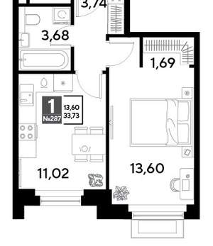 1-к квартира, строящийся дом, 34м2, 25/25 этаж