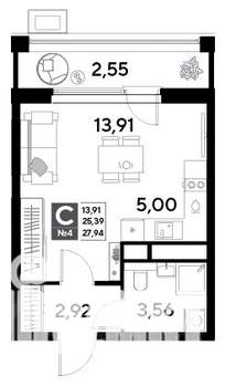 Студия квартира, строящийся дом, 28м2, 2/25 этаж