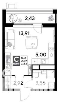 Студия квартира, строящийся дом, 28м2, 21/25 этаж