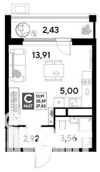 Студия квартира, строящийся дом, 28м2, 4/25 этаж