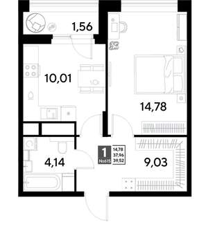 1-к квартира, строящийся дом, 40м2, 25/25 этаж