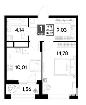 1-к квартира, строящийся дом, 40м2, 24/25 этаж