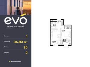 1-к квартира, вторичка, 35м2, 25/25 этаж
