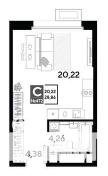 Студия квартира, строящийся дом, 29м2, 17/25 этаж