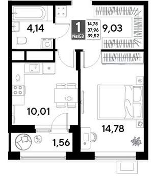 1-к квартира, строящийся дом, 40м2, 13/25 этаж