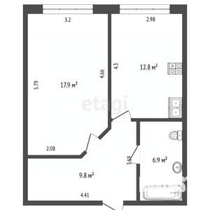 1-к квартира, вторичка, 47м2, 1/25 этаж