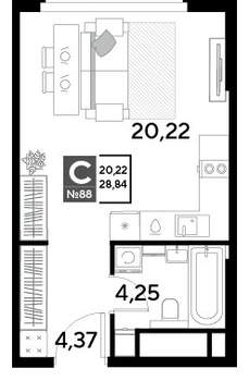 Студия квартира, строящийся дом, 29м2, 9/25 этаж
