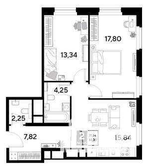 2-к квартира, строящийся дом, 61м2, 24/25 этаж