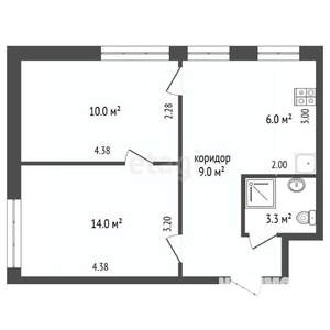 2-к квартира, вторичка, 42м2, 1/3 этаж