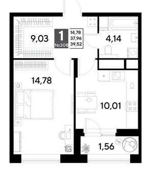 1-к квартира, строящийся дом, 40м2, 25/25 этаж