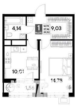 1-к квартира, строящийся дом, 40м2, 22/25 этаж