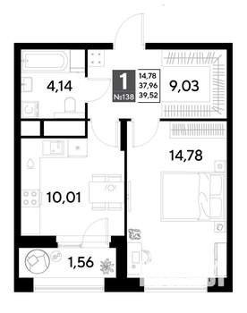 1-к квартира, строящийся дом, 40м2, 12/25 этаж