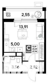 Студия квартира, строящийся дом, 28м2, 22/25 этаж