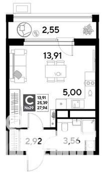 Студия квартира, строящийся дом, 28м2, 4/25 этаж