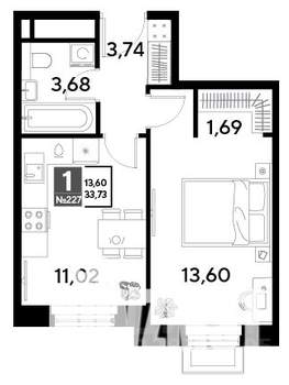 1-к квартира, строящийся дом, 34м2, 20/25 этаж