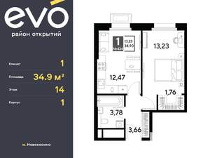 1-к квартира, вторичка, 35м2, 14/25 этаж