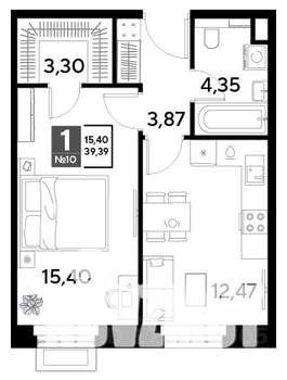1-к квартира, строящийся дом, 39м2, 2/25 этаж