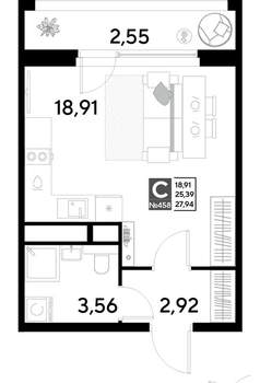 Студия квартира, строящийся дом, 28м2, 13/25 этаж