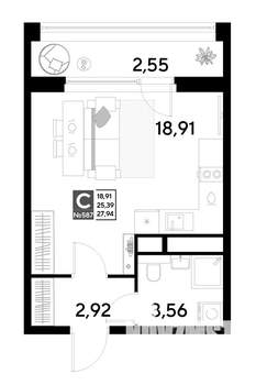 Студия квартира, строящийся дом, 28м2, 23/25 этаж