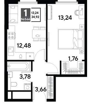 1-к квартира, строящийся дом, 35м2, 25/25 этаж