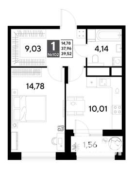 1-к квартира, строящийся дом, 40м2, 9/25 этаж