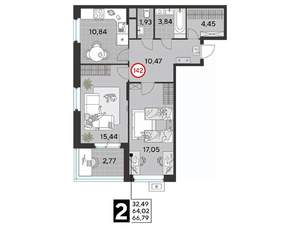 2-к квартира, вторичка, 67м2, 4/25 этаж