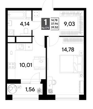 1-к квартира, строящийся дом, 40м2, 15/25 этаж