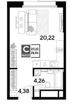 Студия квартира, вторичка, 29м2, 22/25 этаж