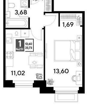 1-к квартира, вторичка, 34м2, 22/25 этаж