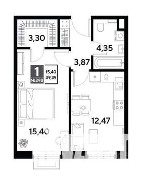 1-к квартира, строящийся дом, 39м2, 2/25 этаж