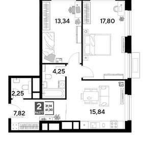 2-к квартира, вторичка, 61м2, 25/25 этаж