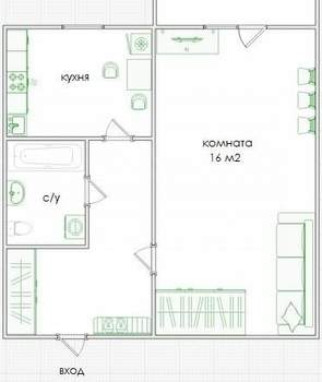 1-к квартира, вторичка, 31м2, 5/9 этаж