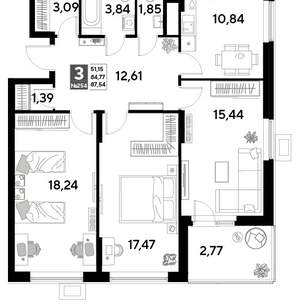 3-к квартира, строящийся дом, 88м2, 21/25 этаж