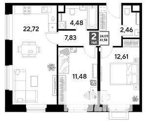 2-к квартира, строящийся дом, 62м2, 2/25 этаж