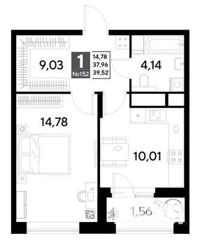 1-к квартира, строящийся дом, 40м2, 13/25 этаж
