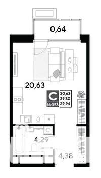 Студия квартира, строящийся дом, 30м2, 7/25 этаж