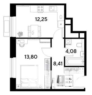 1-к квартира, строящийся дом, 39м2, 25/25 этаж