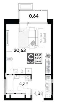 Студия квартира, строящийся дом, 30м2, 23/25 этаж