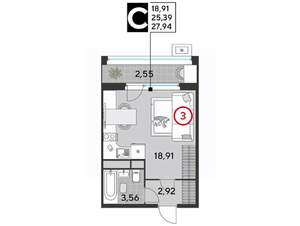 Студия квартира, вторичка, 28м2, 23/25 этаж
