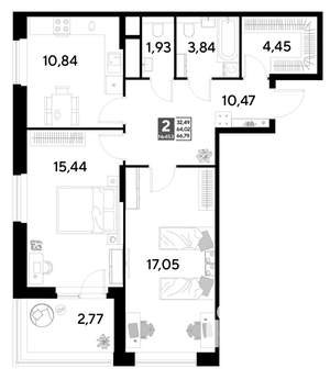 2-к квартира, строящийся дом, 67м2, 12/25 этаж