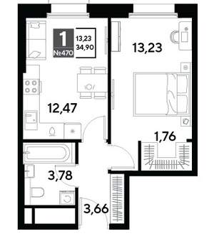 1-к квартира, вторичка, 35м2, 17/25 этаж