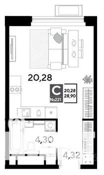 Студия квартира, строящийся дом, 29м2, 20/25 этаж