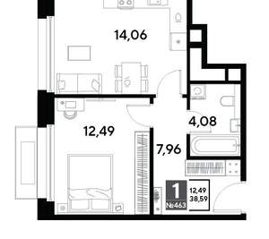1-к квартира, вторичка, 39м2, 16/25 этаж