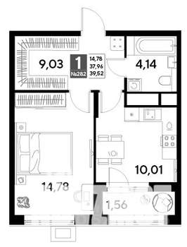 1-к квартира, строящийся дом, 40м2, 23/25 этаж