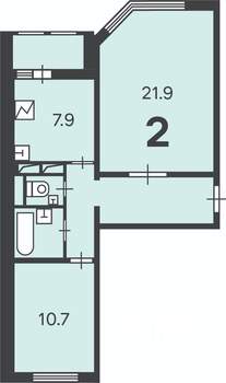 2-к квартира, вторичка, 55м2, 19/19 этаж