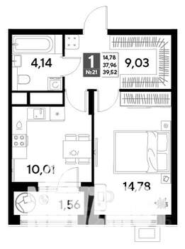 1-к квартира, строящийся дом, 40м2, 3/25 этаж