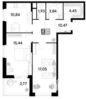 2-к квартира, строящийся дом, 67м2, 10/25 этаж