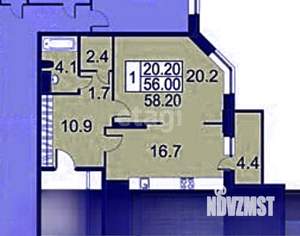 1-к квартира, вторичка, 56м2, 2/25 этаж