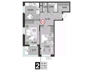 2-к квартира, вторичка, 67м2, 23/25 этаж